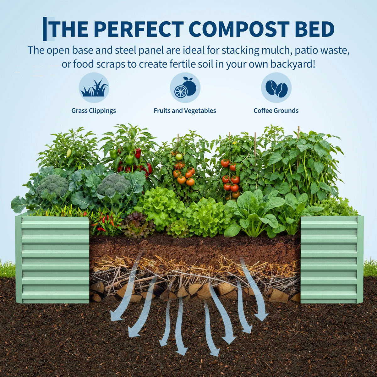 Galvanized Metal Raised Garden Bed - 24" Tall Rust-Resistant Planter Box, Open Bottom Planter with Drainage for Vegetables/Flowers/Herbs