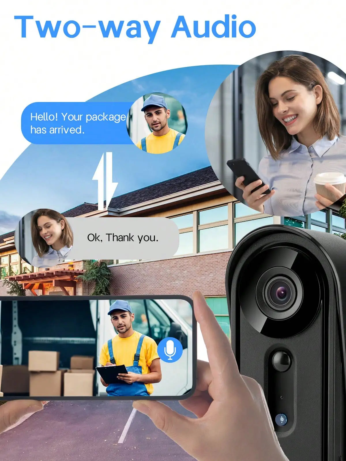 2.4GHz WiFi Video Doorbell with Indoor Chime, Weatherproof Home Security Camera, Two-Way Audio, Motion Detection & Mobile App Control