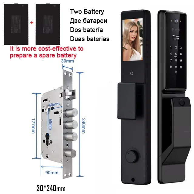 Alexa Voice Control Smart Door Lock Tuya APP 3D Face Recognition Electronic Digital Smart Door Lock With Camera