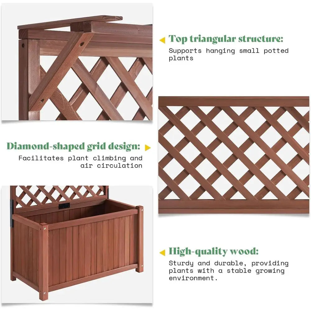 Raised Garden Beds with Trellis by AMERLIFE - 2-Pack Wooden Planters for Vegetables and Climbing Plants, Durable, Drainage Holes