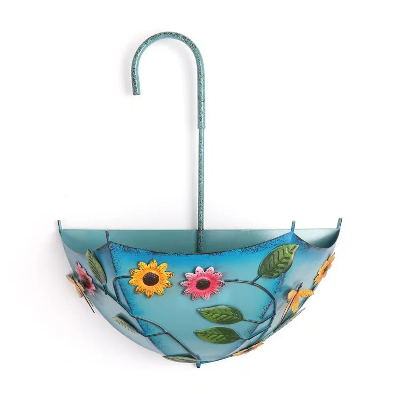 Wall Mounted Metal Umbrella Flower Basket Hanging Planter Stand
