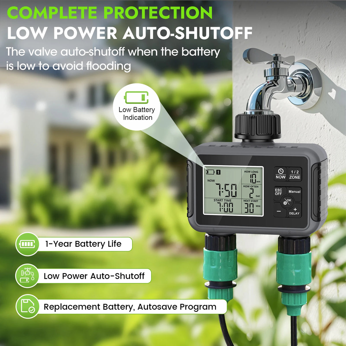 Insoma 2-Zone Sprinkler Timer Programmable Garden Hose Timer Water-Saving Irrigation Controller for Lawn Yard  Drip Systems IPX5