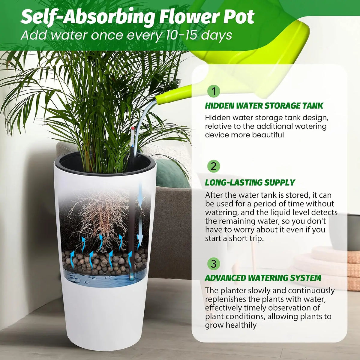 Tacleekii 30 in Planters Set of 2  Outdoor & Indoor Planters with Water Level Monitor ＆ Inner Bucket Automatic Watering  Self-Watering with Reservoir for Porch Backyard Patio