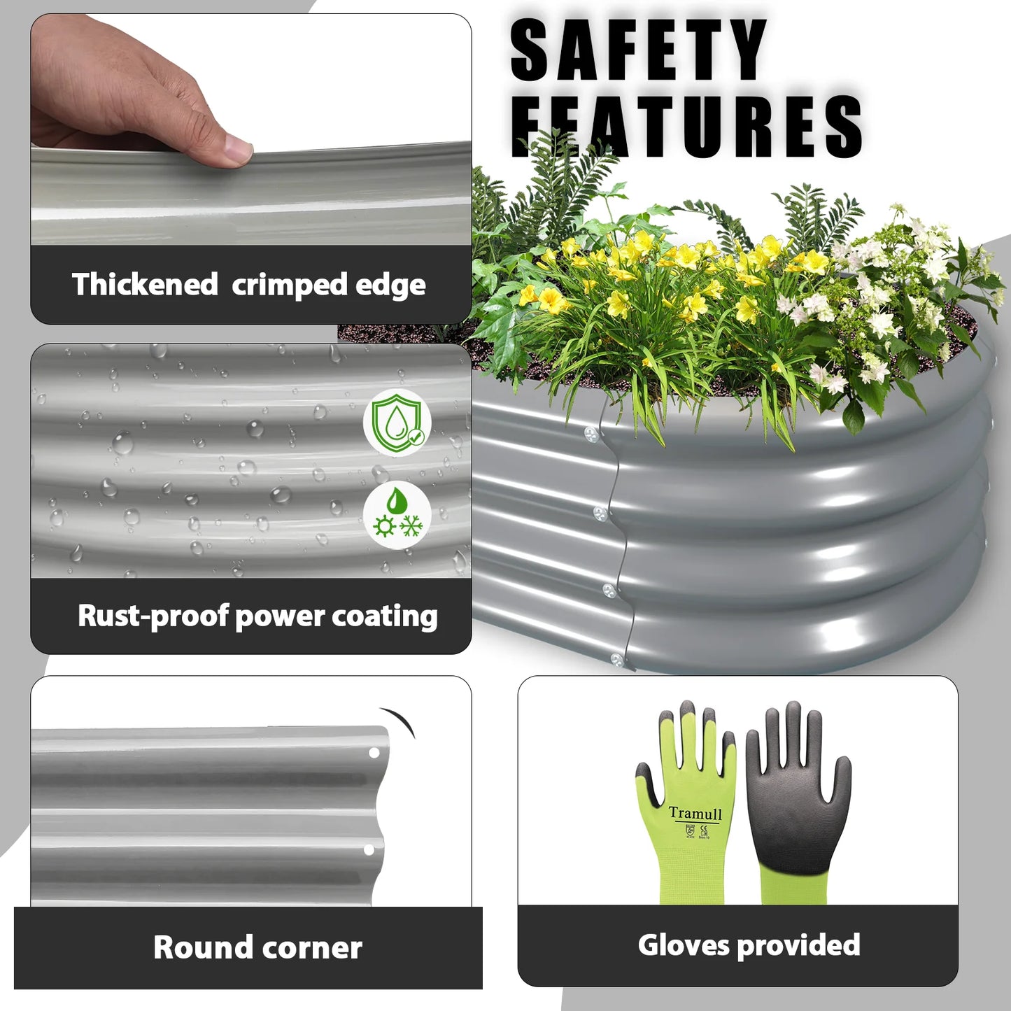 Tramull Galvanized Raised Garden Bed Outdoor Planter For Vegetables