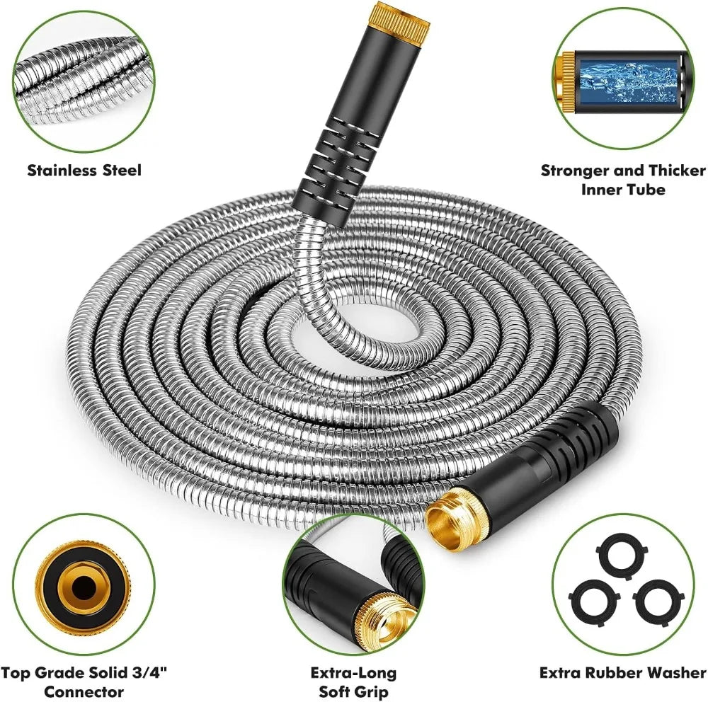 Stainless Steel Garden Hose Heavy Duty With 10 Function Nozzle