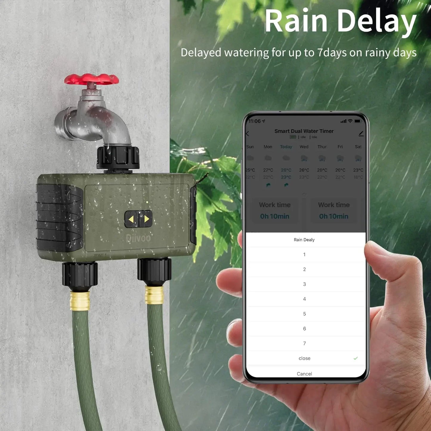 Diivoo Timed Sprinkler for Bluetooth Smart Water Timer for Garden Hose Up to 20 Separate Watering Schedules Rain Delay