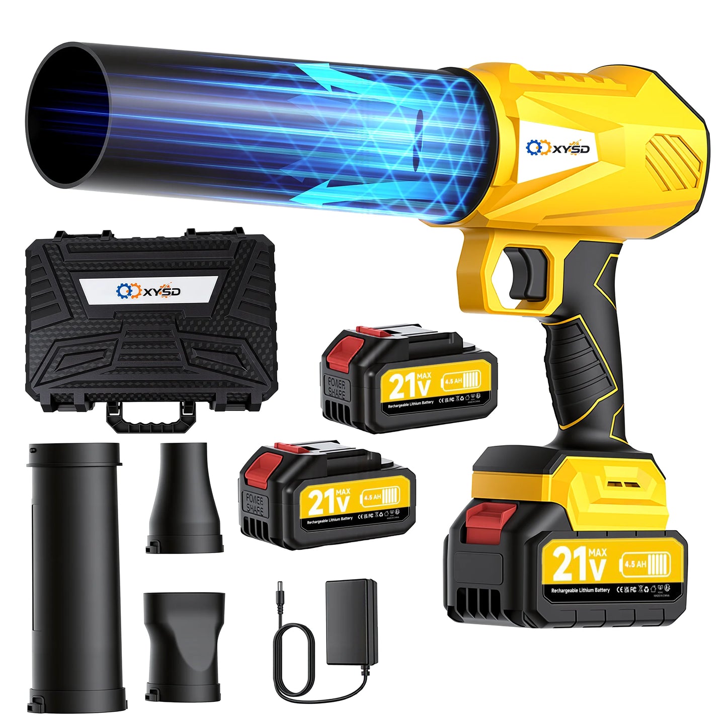 XYSD Cordless Leaf Blower Turbo Jet Handheld 2x4500mAh Batteries