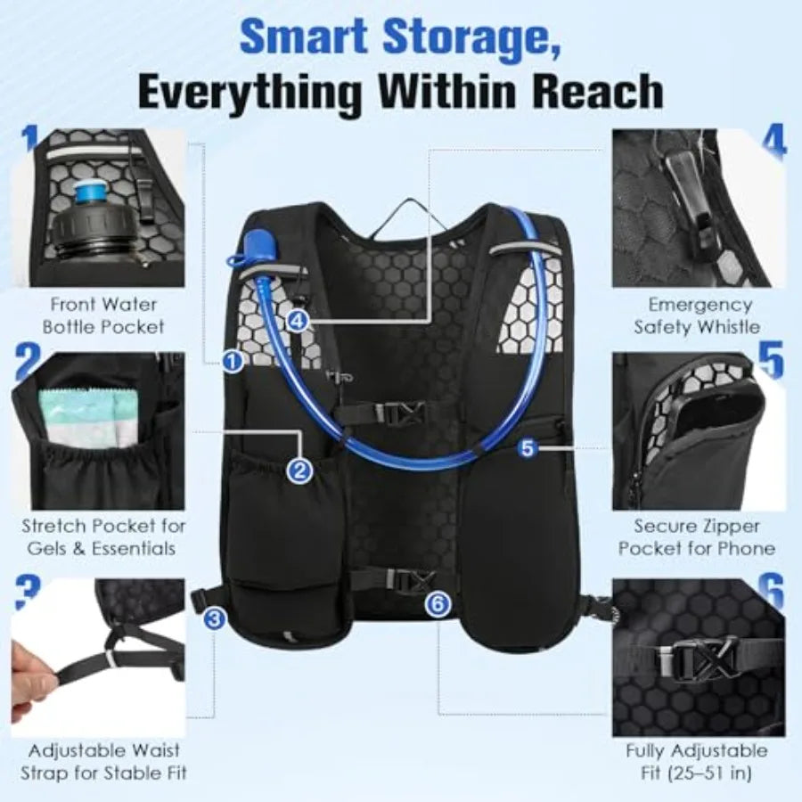 Running Hydration Vest Backpack 2L Water Bladder For Men Women