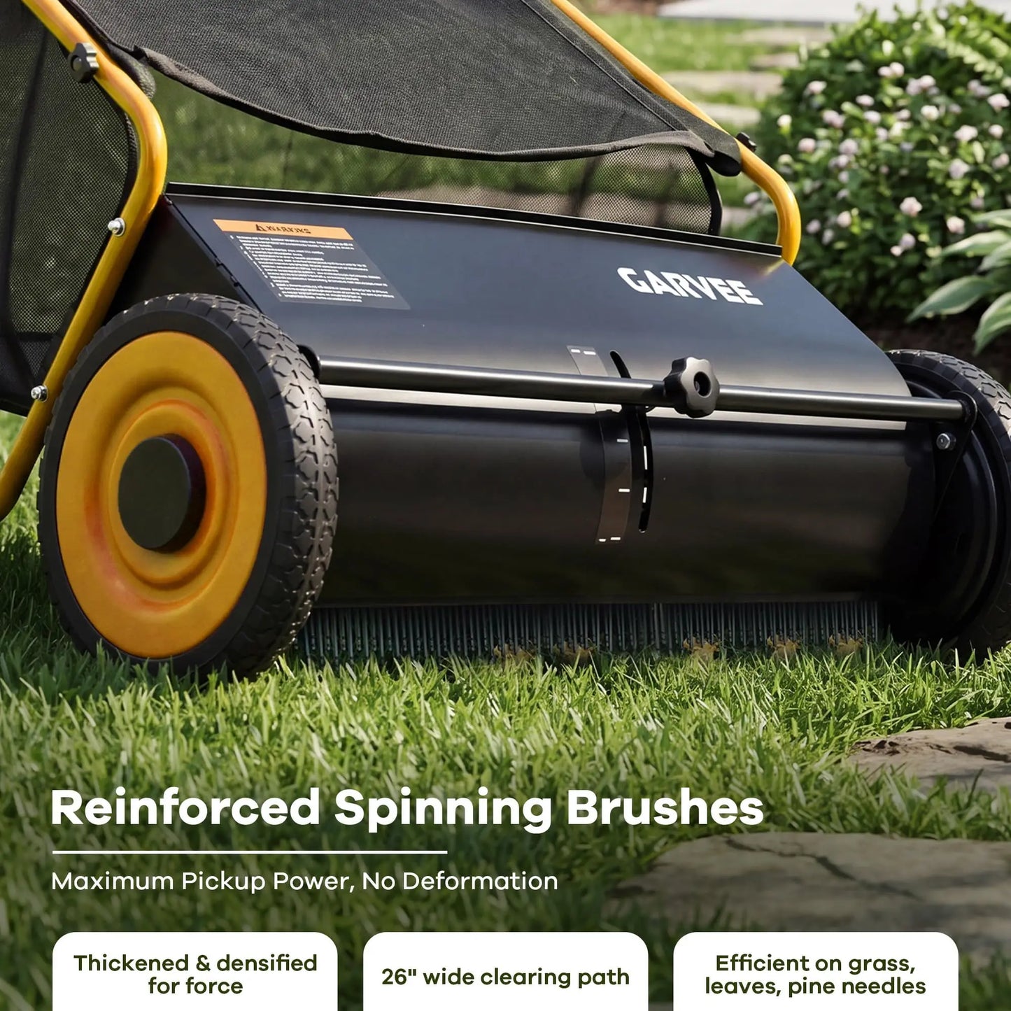 HiMISS Push Lawn Sweeper With Adjustable Brush Height For Grass