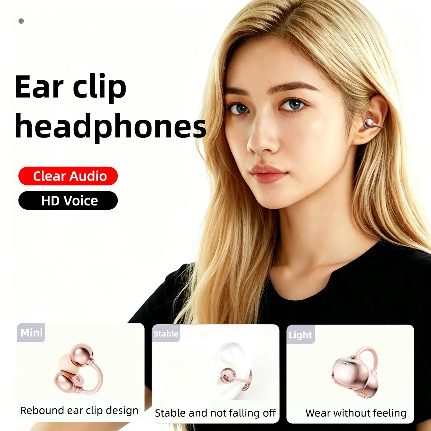 SHUKE Open Ear Clip Headphones Wireless Bluetooth 6.0 With Microphone