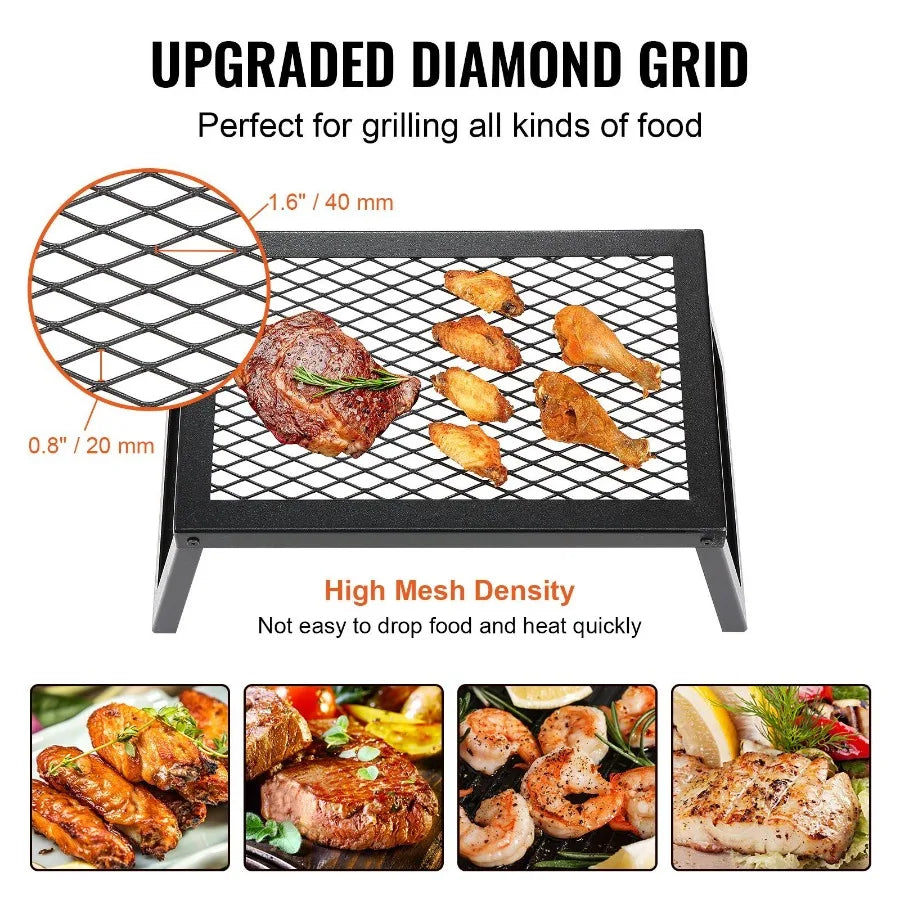 Folding Campfire Grill Heavy Duty Steel Mesh Grate 18 Portable Camping Grates Over Fire Pit Camp Fire Cooking Equipment with Le