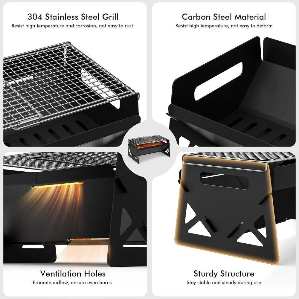 XIUWO Folding Portable Charcoal Grill For Outdoor Camping With Bag