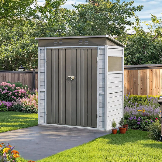 Outdoor Storage Shed With Windows Wood And Metal Waterproof Garden