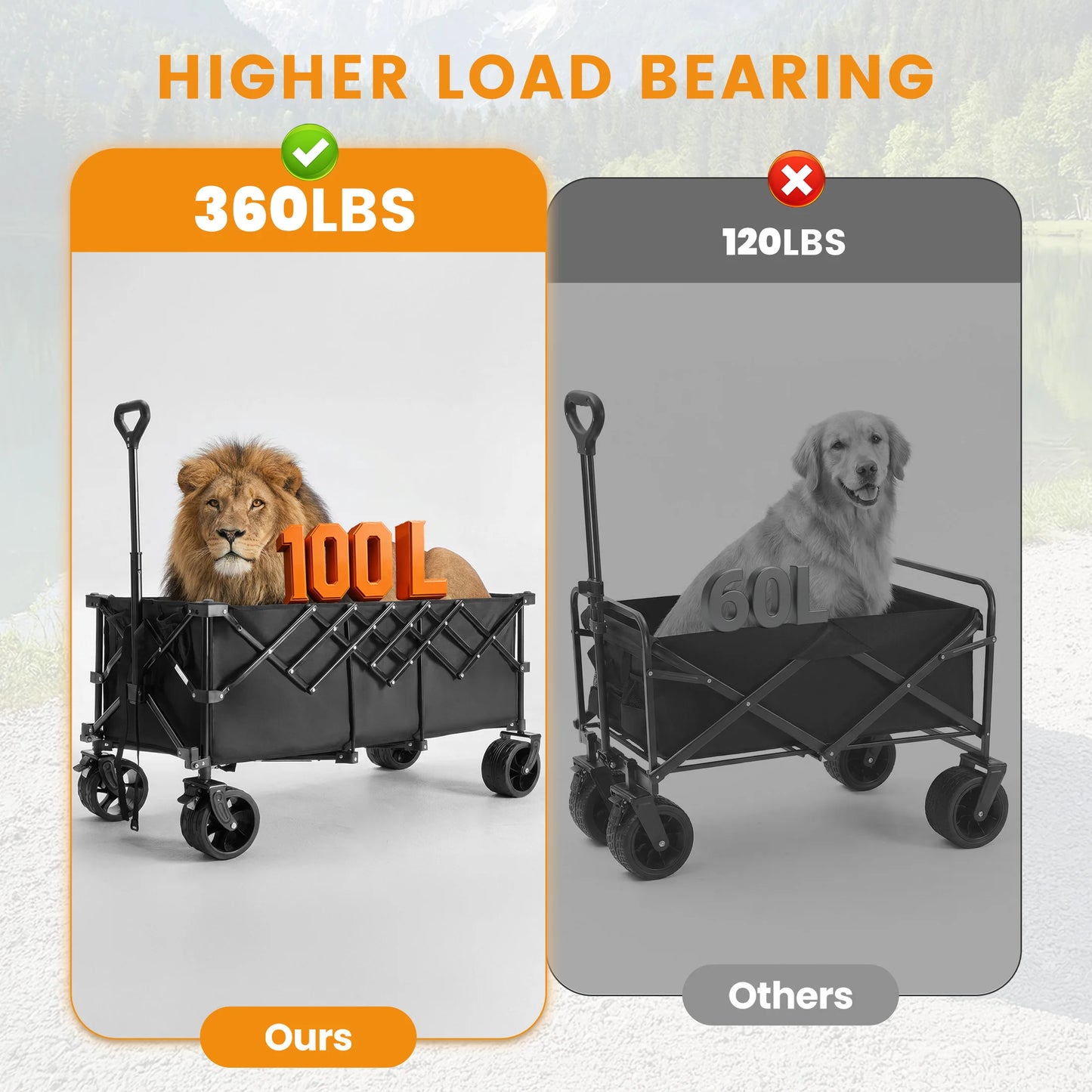 JHK Large Capacity Outdoor Foldable Cart Wagon For Shopping