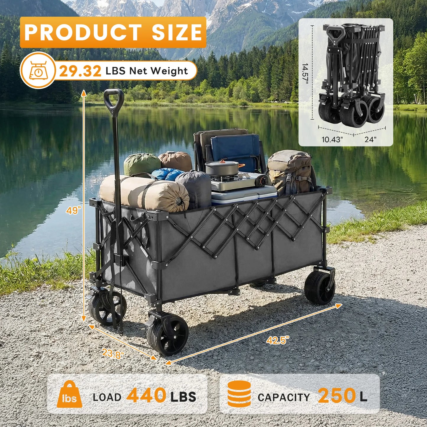 JHK Portable Collapsible Wagon Cart Heavy Duty Utility For Outdoors