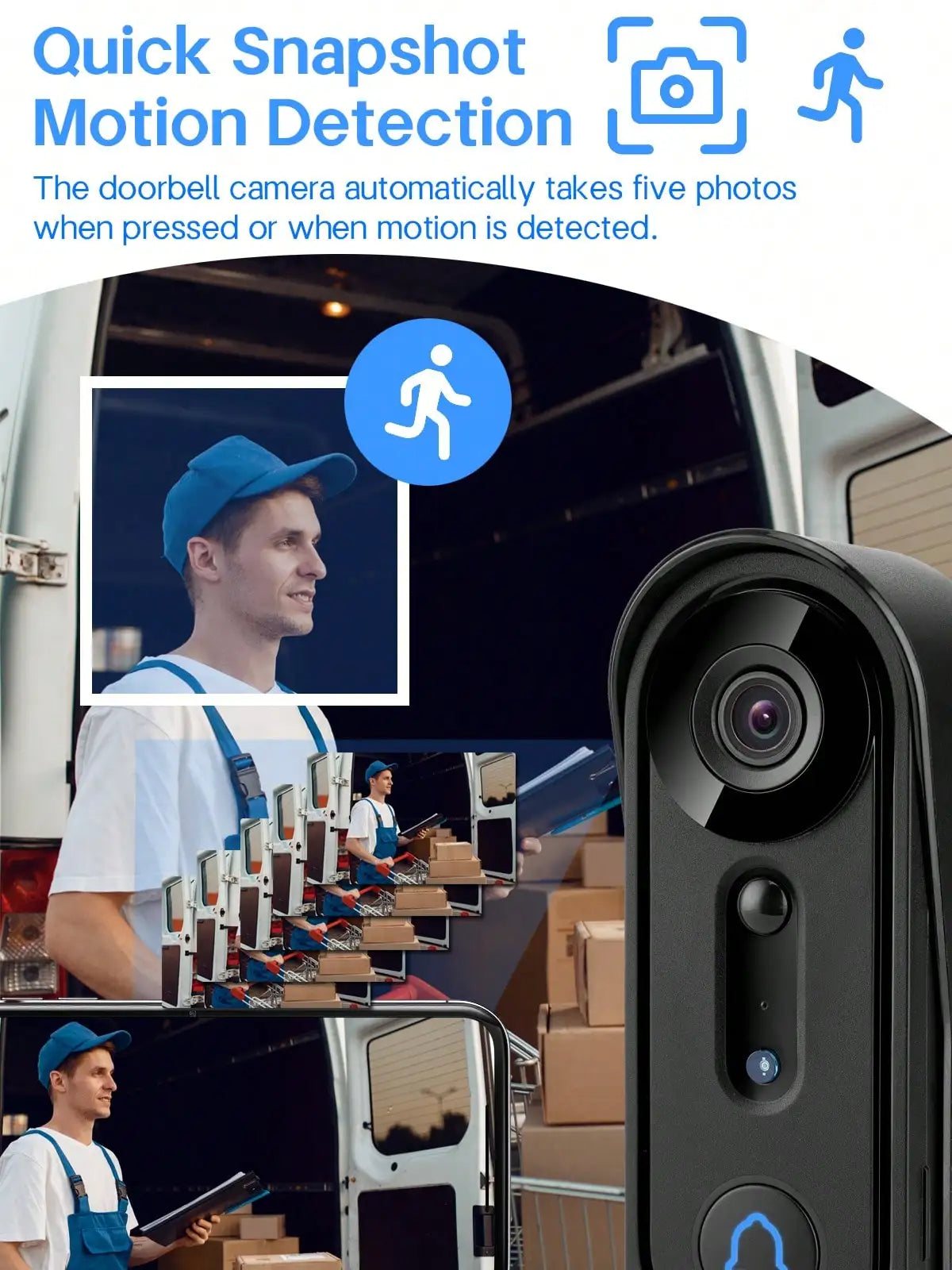 2.4GHz WiFi Video Doorbell with Indoor Chime, Weatherproof Home Security Camera, Two-Way Audio, Motion Detection & Mobile App Control