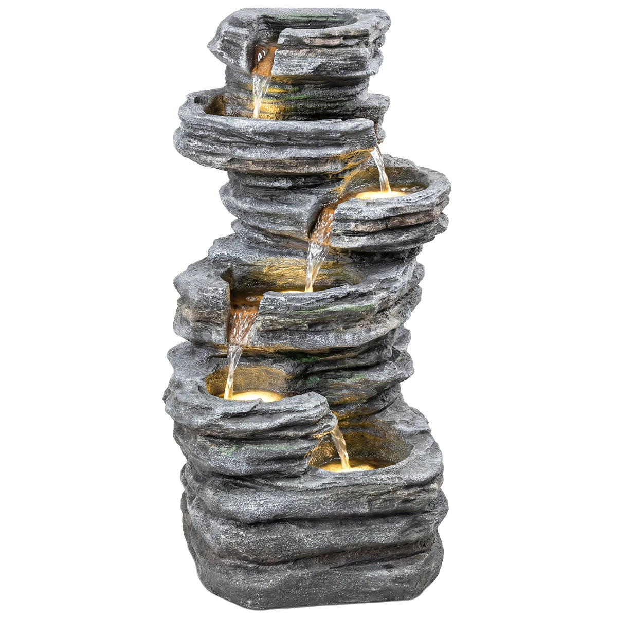 Outsunny Outdoor Fountain with Cascading Waterfall, 40", Gray