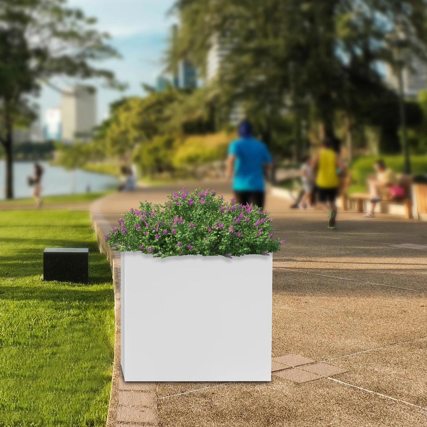 Garden Planter Box, Steel 20 Inch Square Decorative Flower Pot Large Capacity Raised Bed for Outdoor Plants, Patio Home Decor