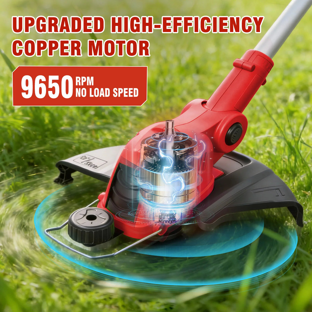 12-Inch Cordless String Trimmer 90° Rotatable Lawn Mower 9650RPM10 Spools 2x2.5Ah Batteries & Charger for Lawn Garden Tools