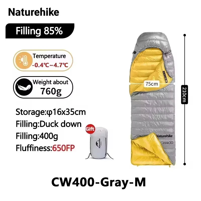 Naturehike CW400/CW700 Ultralight 650FP Duck Down Sleeping Bag 4 Seasons Compact Portable Sleeping Bag for Outdoor Hiking Travel Winter Warm Down Sleeping Bag