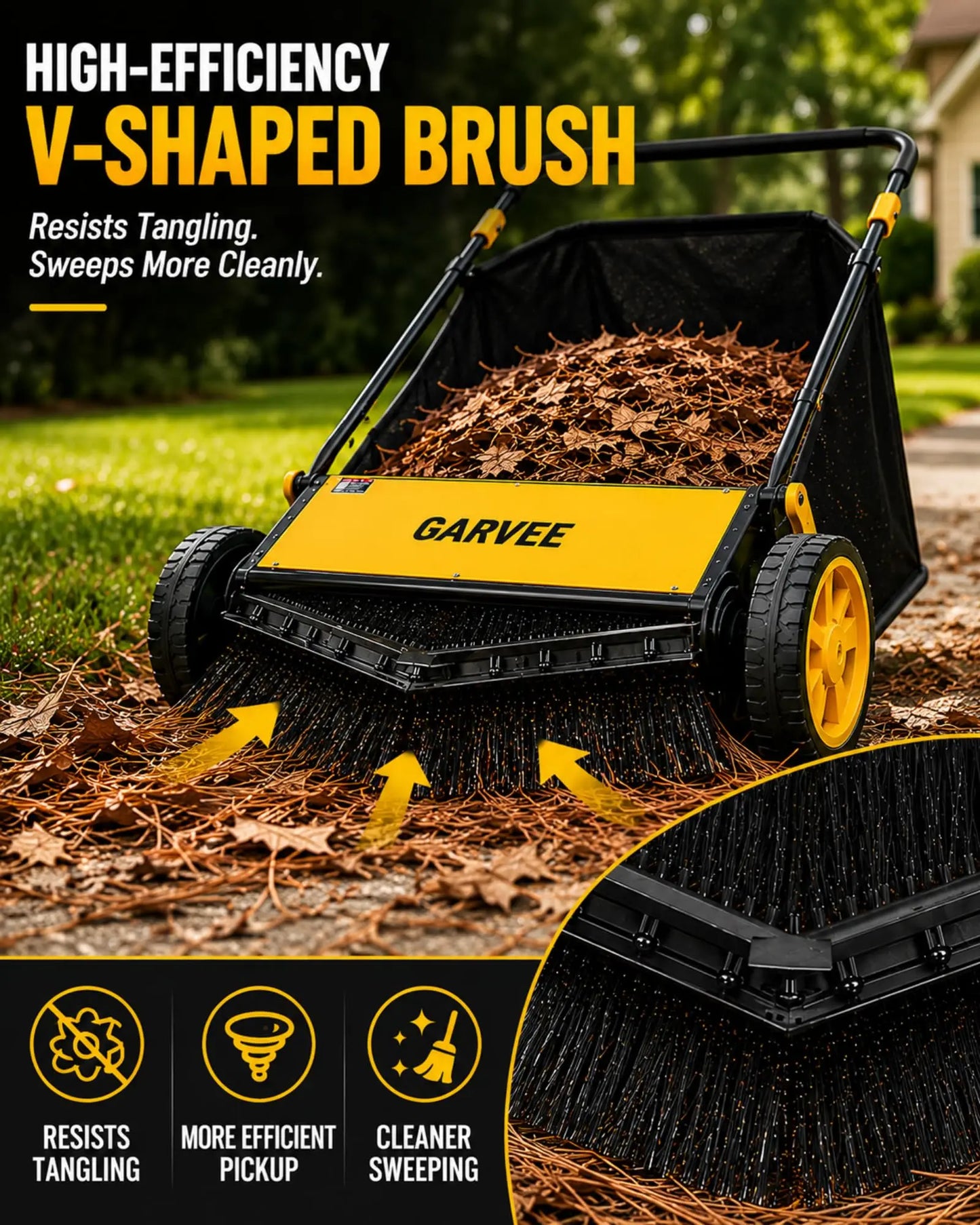 HiMISS Manual Push Lawn Sweeper With Mesh Bag For Leaves
