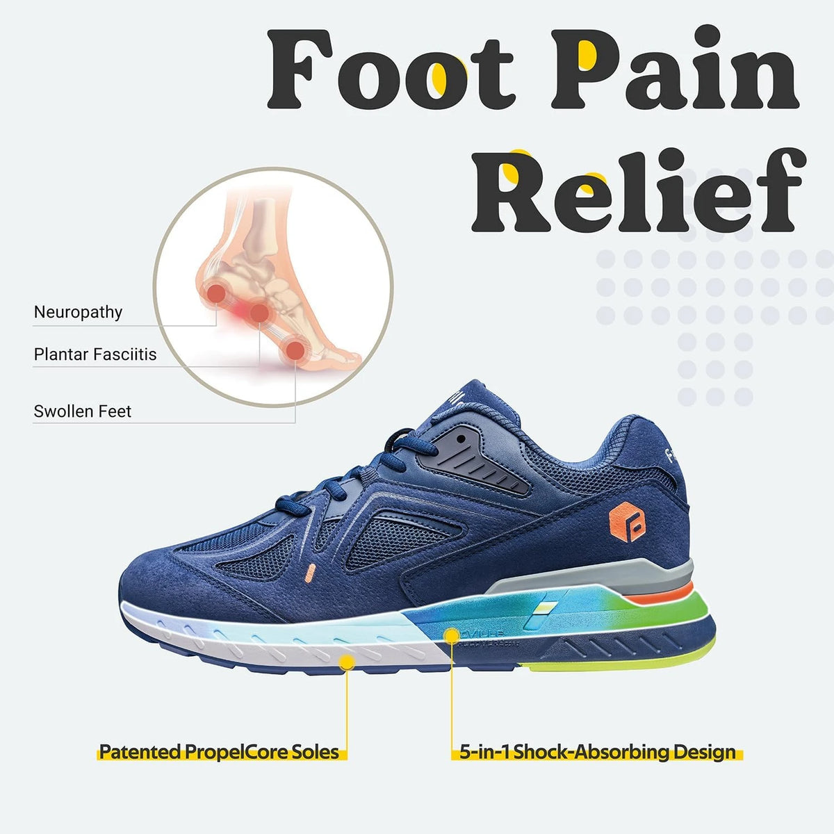FitVille Extra Wide Walking Shoes for Men Non-slip Comfort Casual Sports Sneakers for Flat Feet Heel Pain Relief - Rebound Core