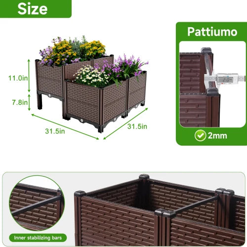 All-Weather Raised Planter Box - Polypropylene, 440lb Capacity & Drainage Outlet Outdoor
