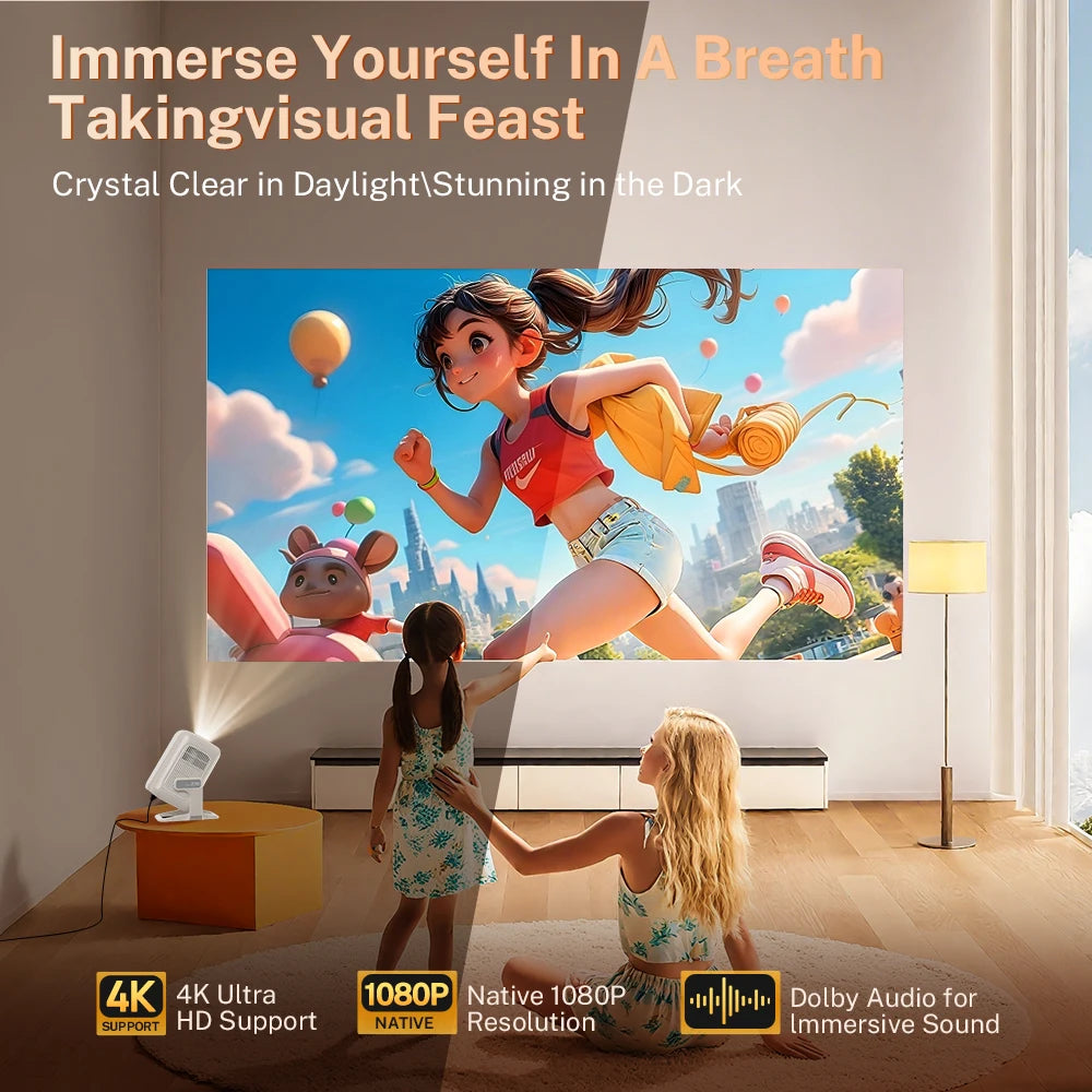 LynCast Auto Focus Projector Native 1080P Android Portable