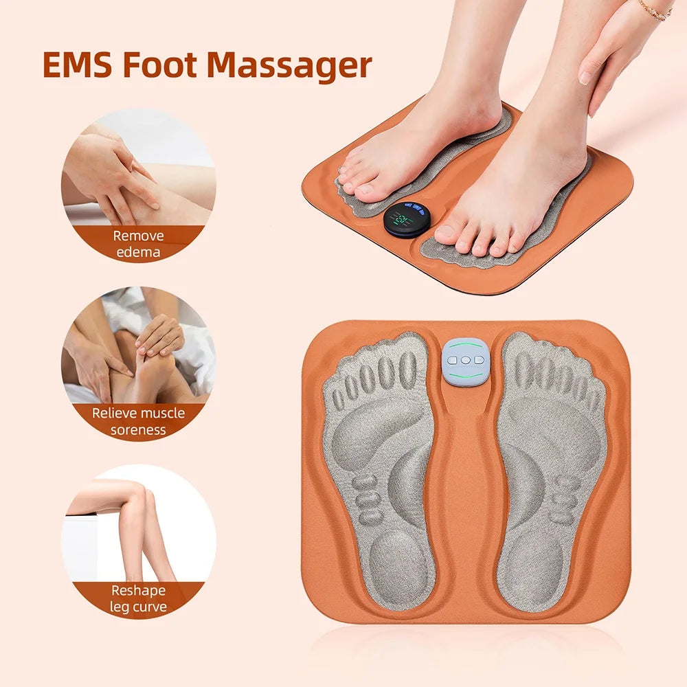 3D Smart Rechargeable Foot Massage Pad EMS Remote 6 Modes 15 Levels Electric Foot Massager Improves Blood Circulation Relax Muscles Slim Legs