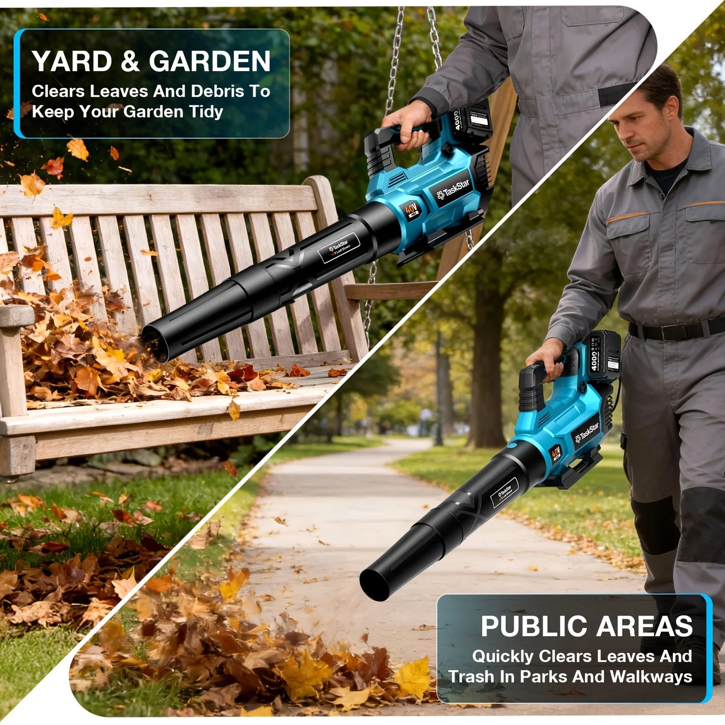 TaskStar 40V Cordless Leaf Blower 4Ah Dual Battery Powered Garden Tool