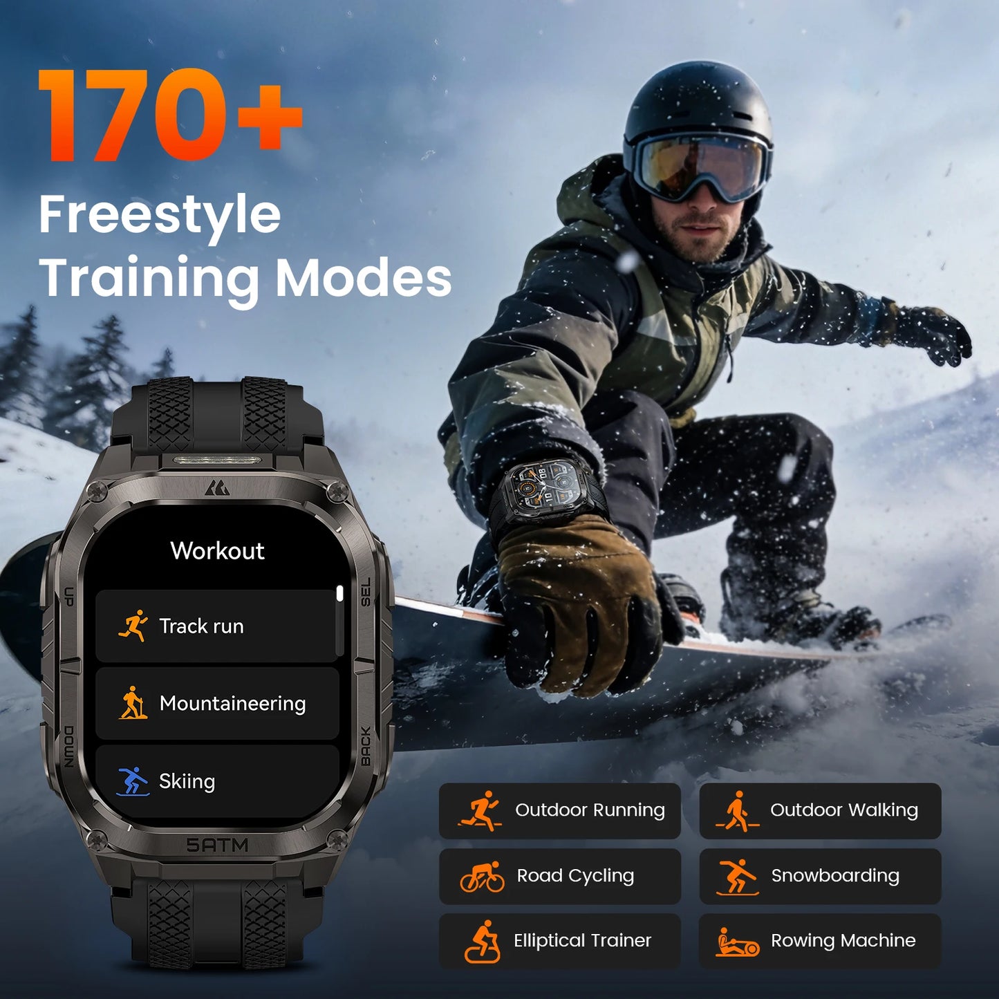 KOSPET Tank M4C Rugged Military GPS Smartwatch With Flashlight
