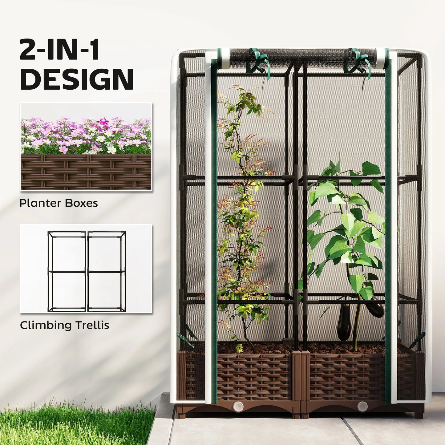 Raised Garden Bed With Trellis Tomato Cage And Crop Cage