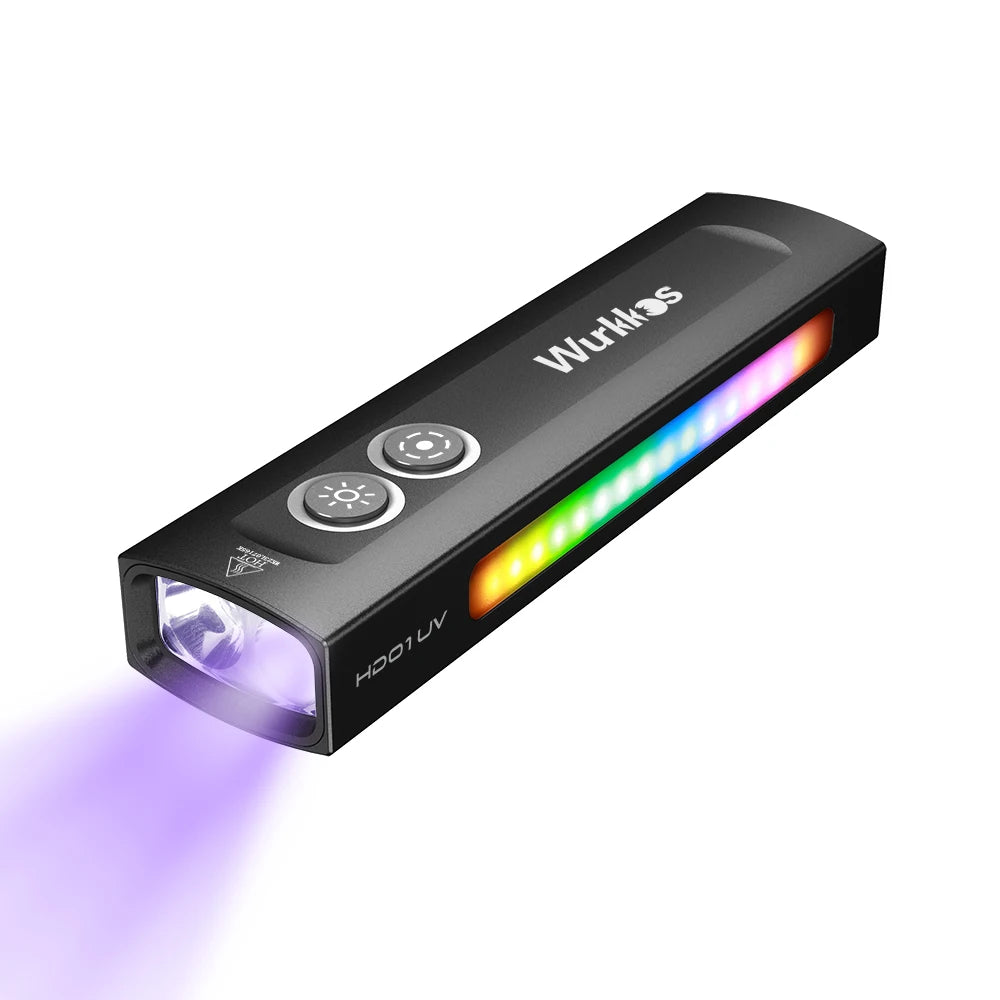 Wurkkos HD01 UV Multifunctional EDC Flashlight 1200 LM with 365nm UV Light White Flood 90CRI LED Side RGB Lights IP65 Waterproof
