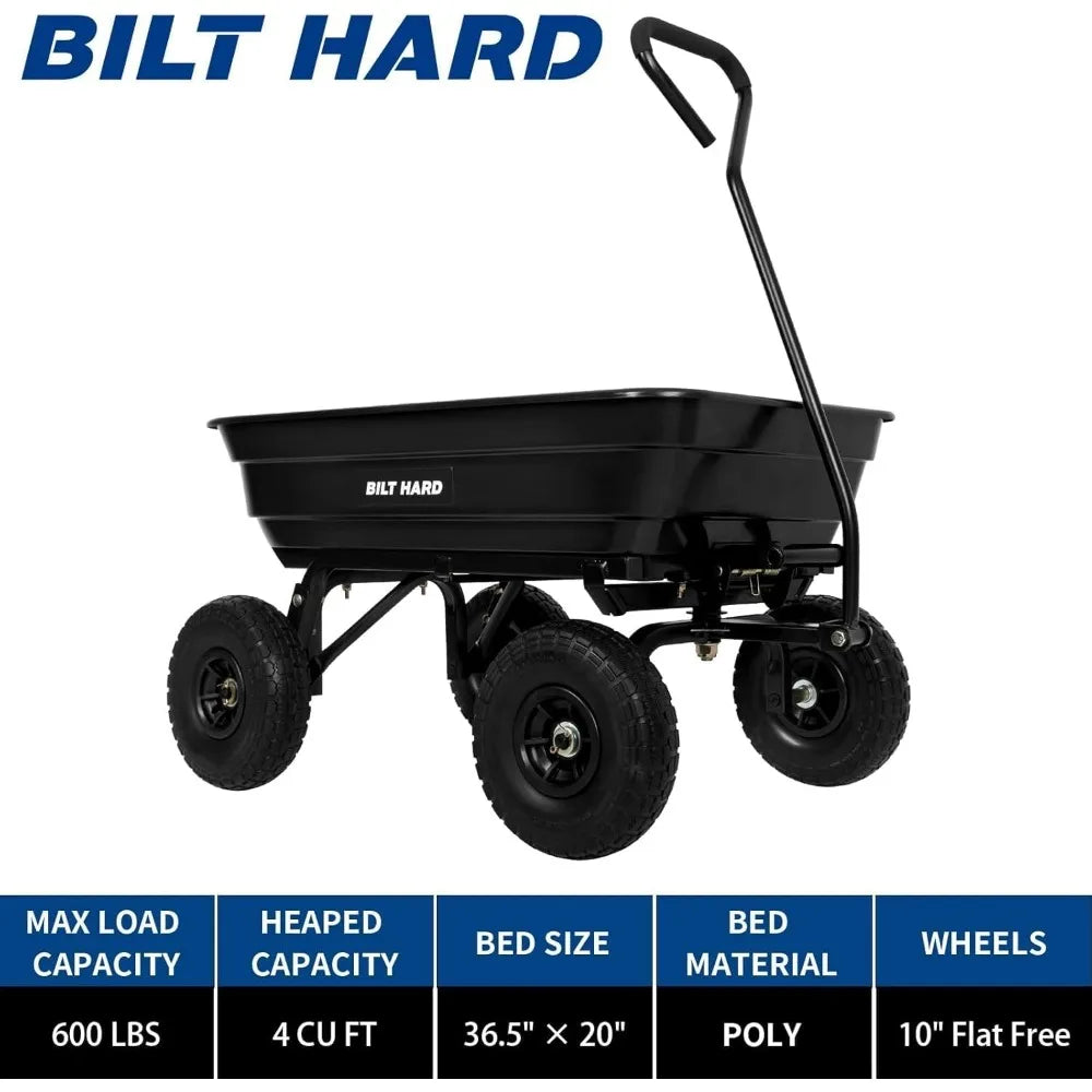 BILT HARD Yard Dump Cart No Flat Tires 600lb Capacity