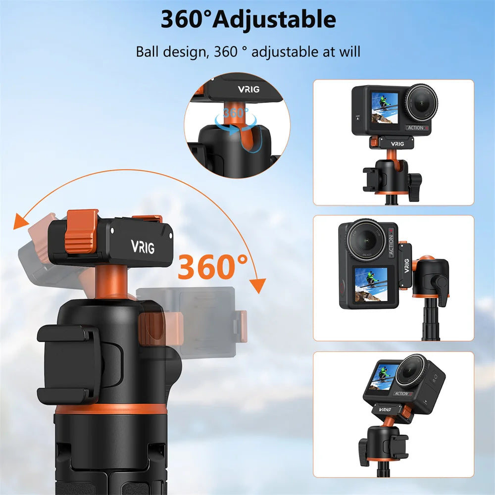 Vrig Magnetic Quick Release Tripod 360 Ballhead Cold Shoe Selfie