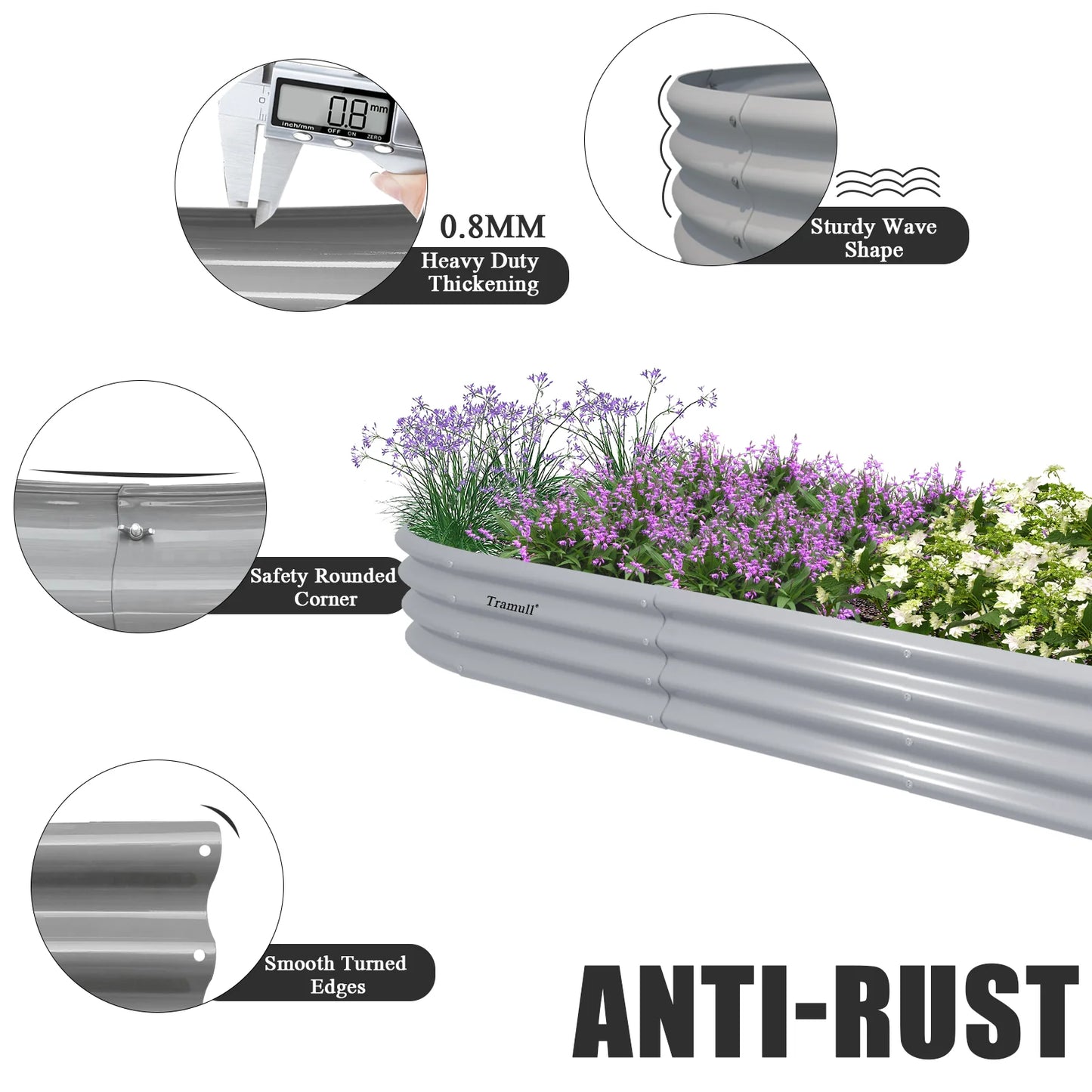 Tramull Galvanized Raised Garden Bed Outdoor Planter For Vegetables