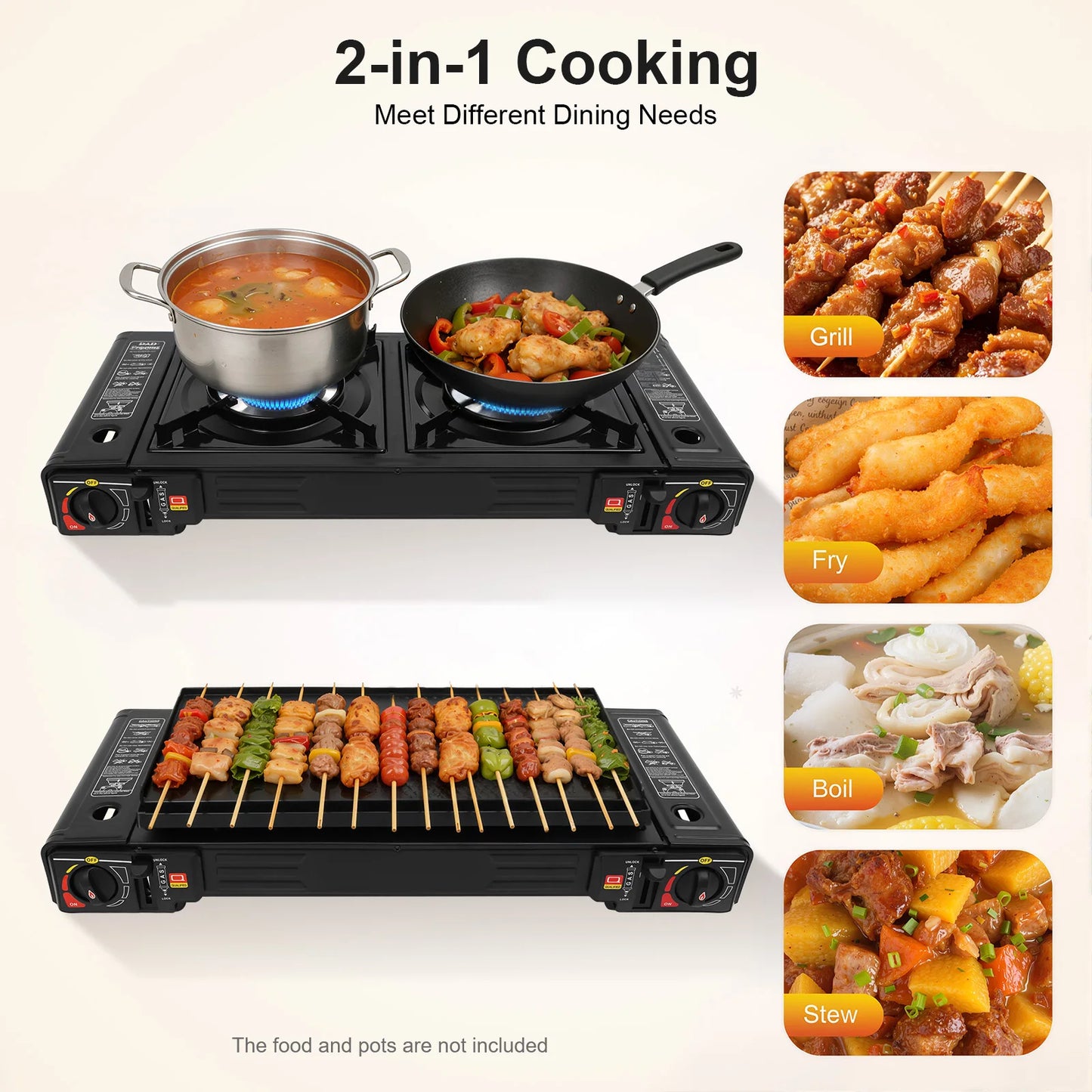 2500W Portable Camping Stove 2 Burners With Baking Tray Case