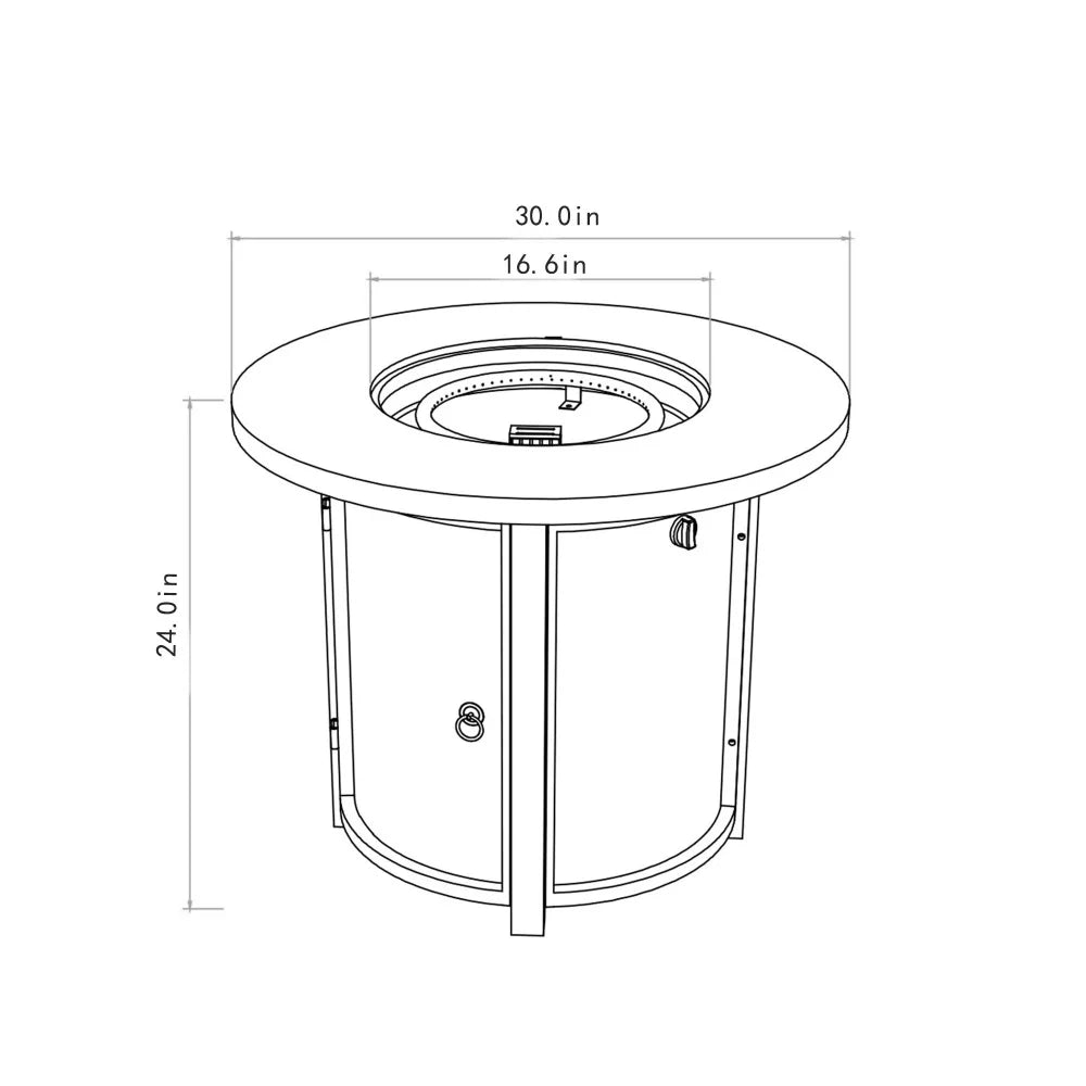 30 Inch Propane Gas Fire Pit Table, Black Round Steel Outdoor Fire Pit with 50000 BTU Heat Output, 30 by 30 by 24 Inch Size, 44 Pound Weight, Steel Structure, Package 32 by 32 by 11 and Patio Deck Garden Courtyard Use for Out