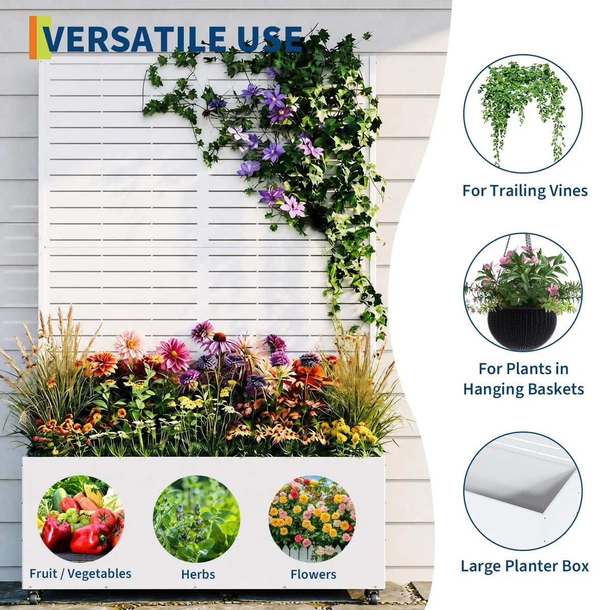 71in Metal Planter Box Trellis With Wheels Raised Garden Bed Privacy Screen For Climbing Plants Vegetables Vines Patio Balcony
