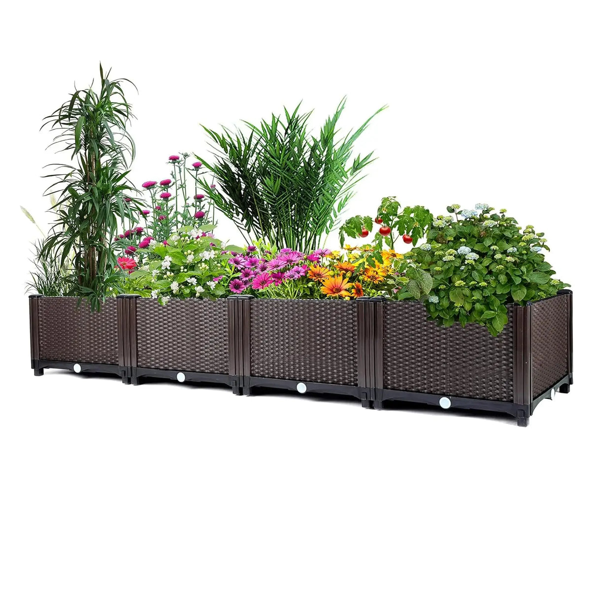 Self-Watering Raised Garden Bed – 160cm Large Plastic Planter Box with Deep Rectangular Rattan Design, Drainage Plug, Weather-Resistant for Outdoor & Indoor Vegetables, Flowers, Herbs, Patio, Balcony