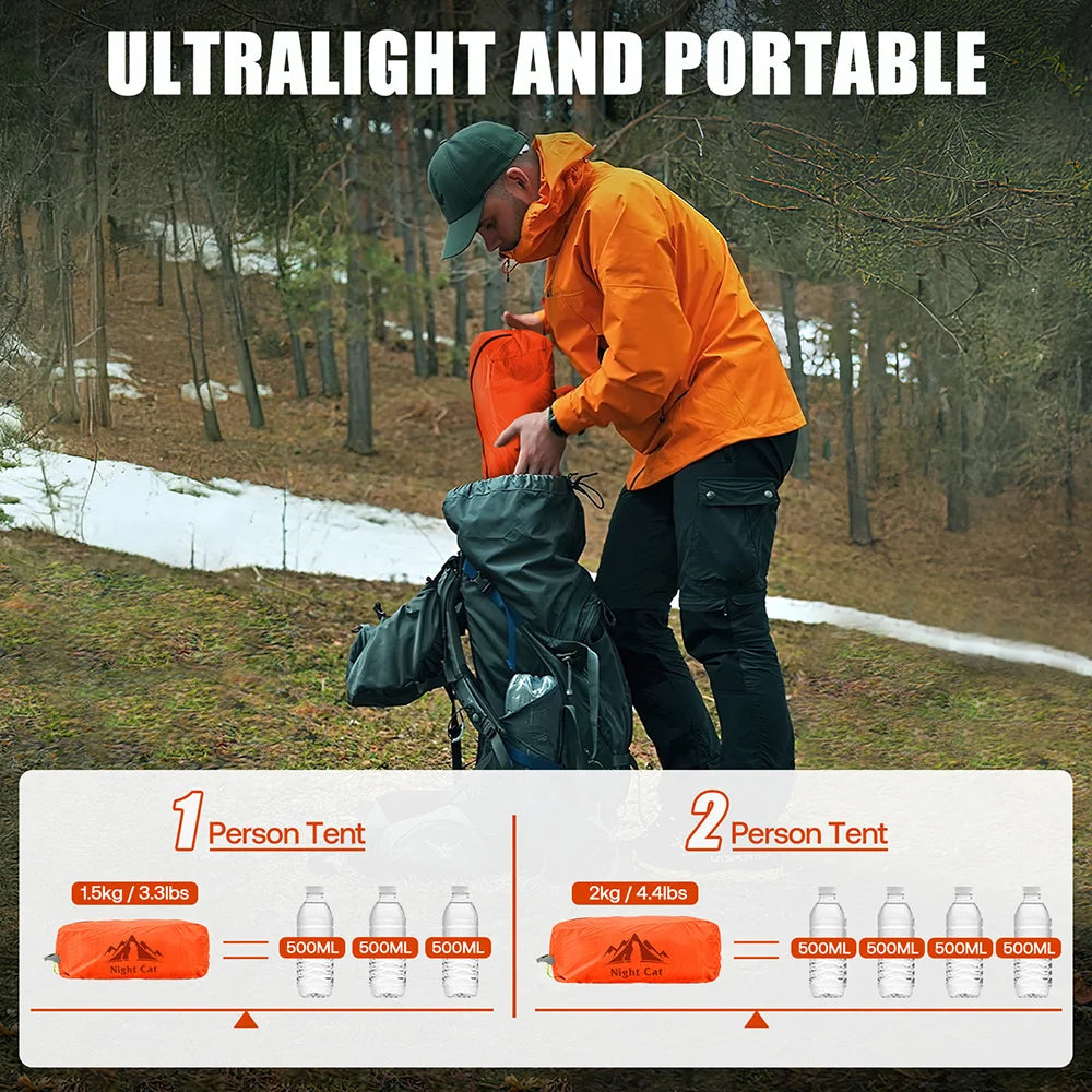 Night Cat Ultralight Tunnel Tent: Waterproof Lightweight 1 People Backpacking Tent for Outdoor Camping Hiking Treeking