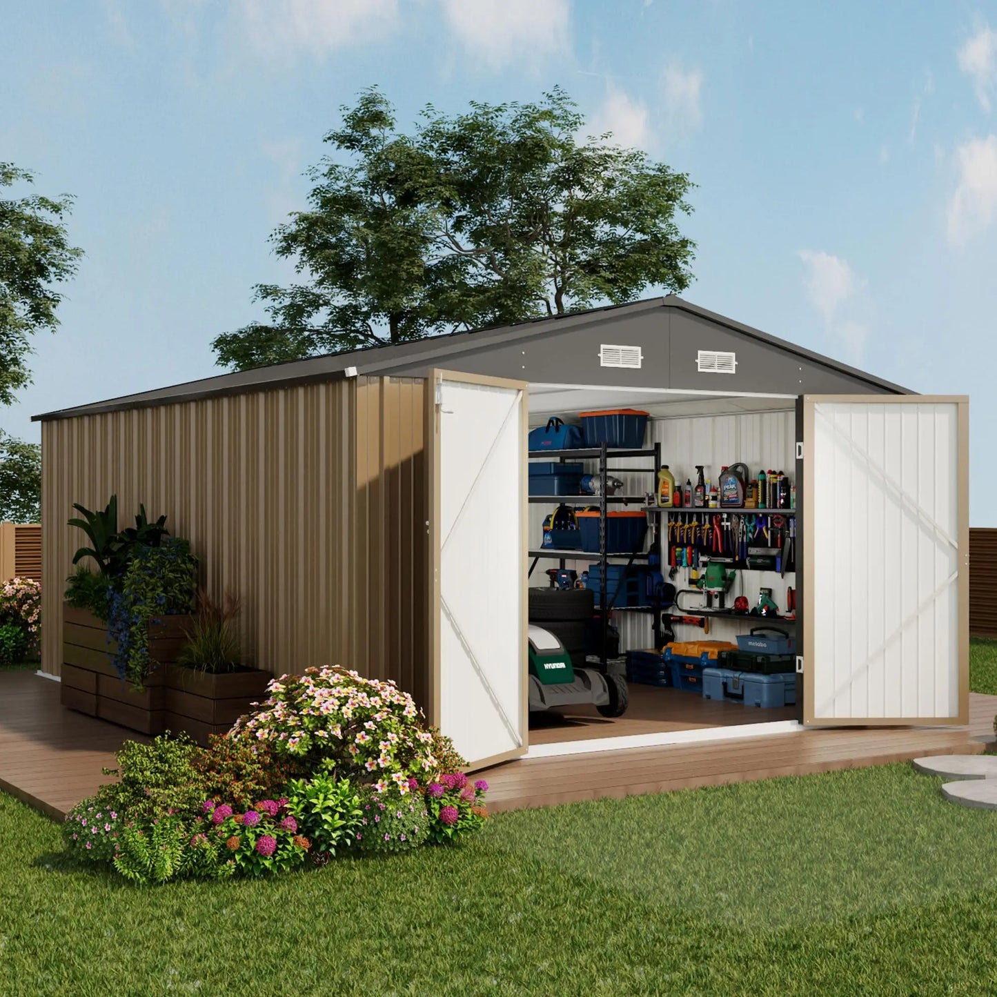 Devoko Outdoor Storage Shed Lockable Metal Garden Shed With Single Door