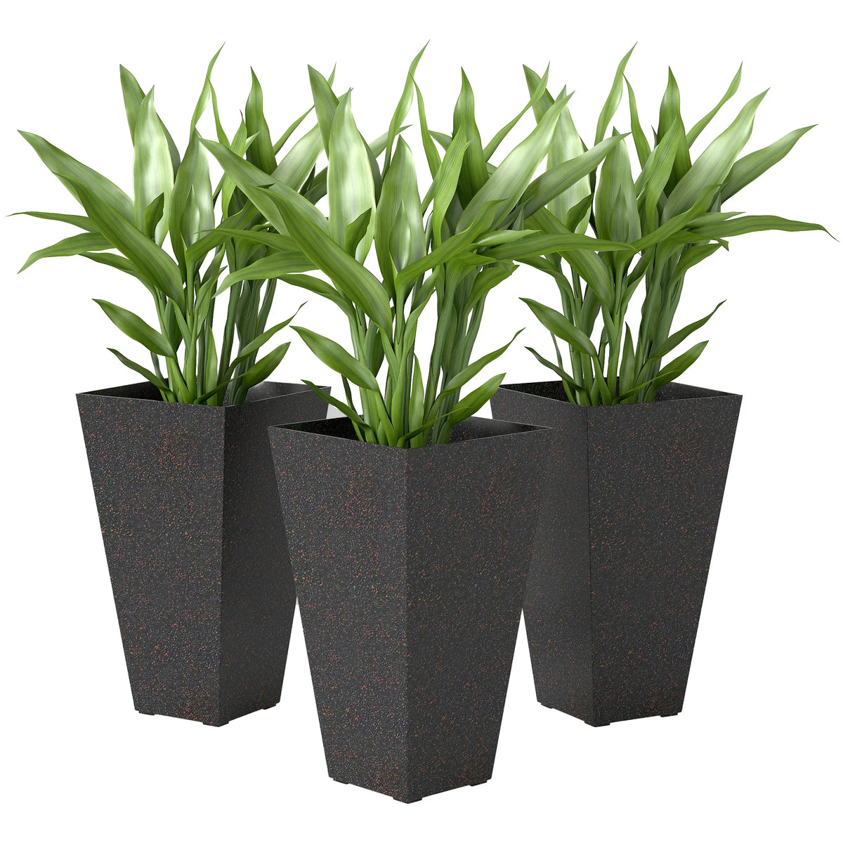 28" Tall Planters, Set of 3 Stackable Tapered Outdoor Planters, Brown