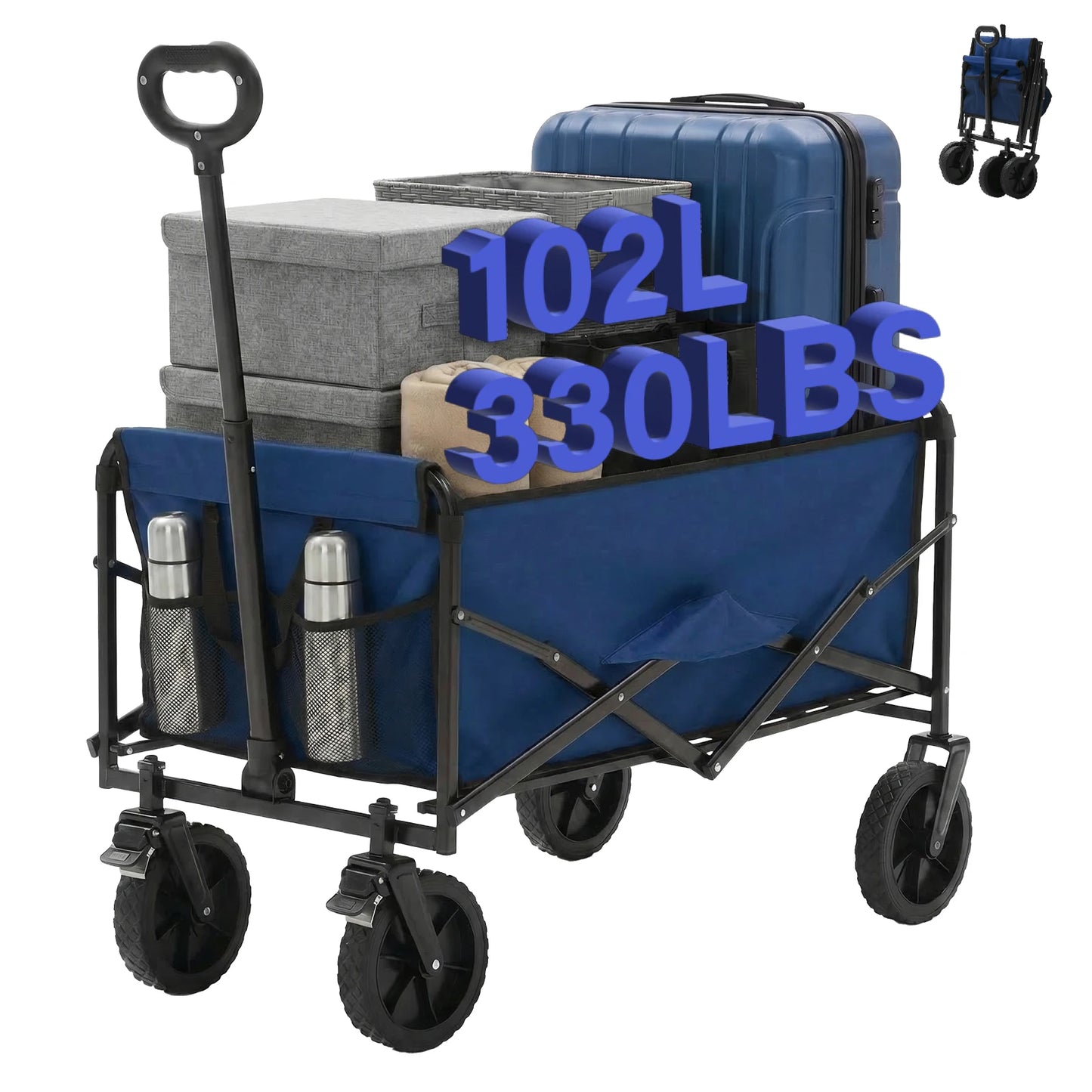 JHK Heavy Duty Collapsible Wagon Cart 330 Lbs Weight Capacity Camping