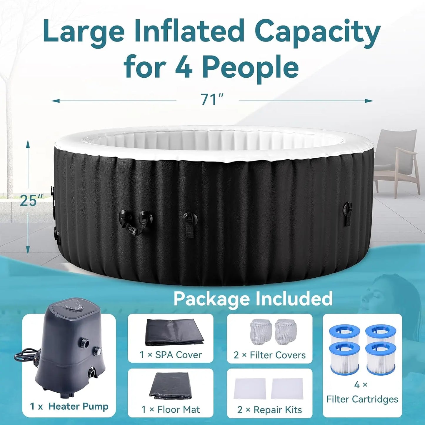 Inflatable Hot Tub With LED Lights Portable Spa For Outdoors