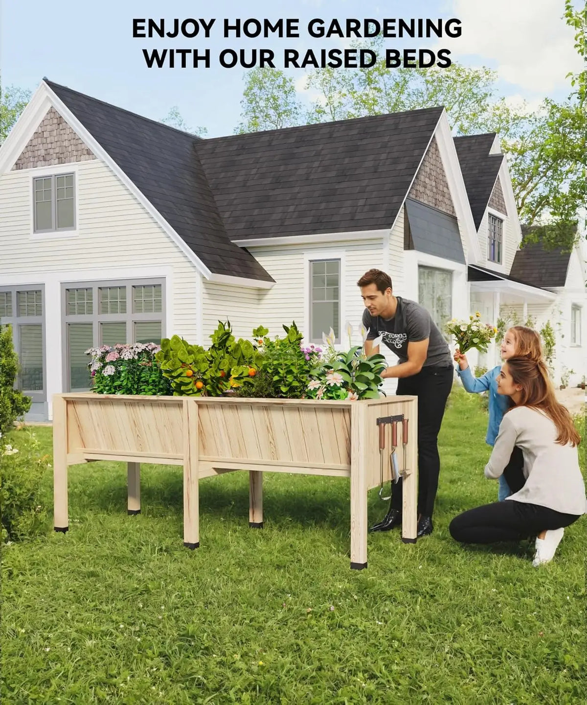 Wood Planter Box Stand Garden And Balcony Large Veg Planting Box with Hooks Raised Garden Beds Reusable Square Flower Grow Pot Home Courtyard Planting Planters Equipment