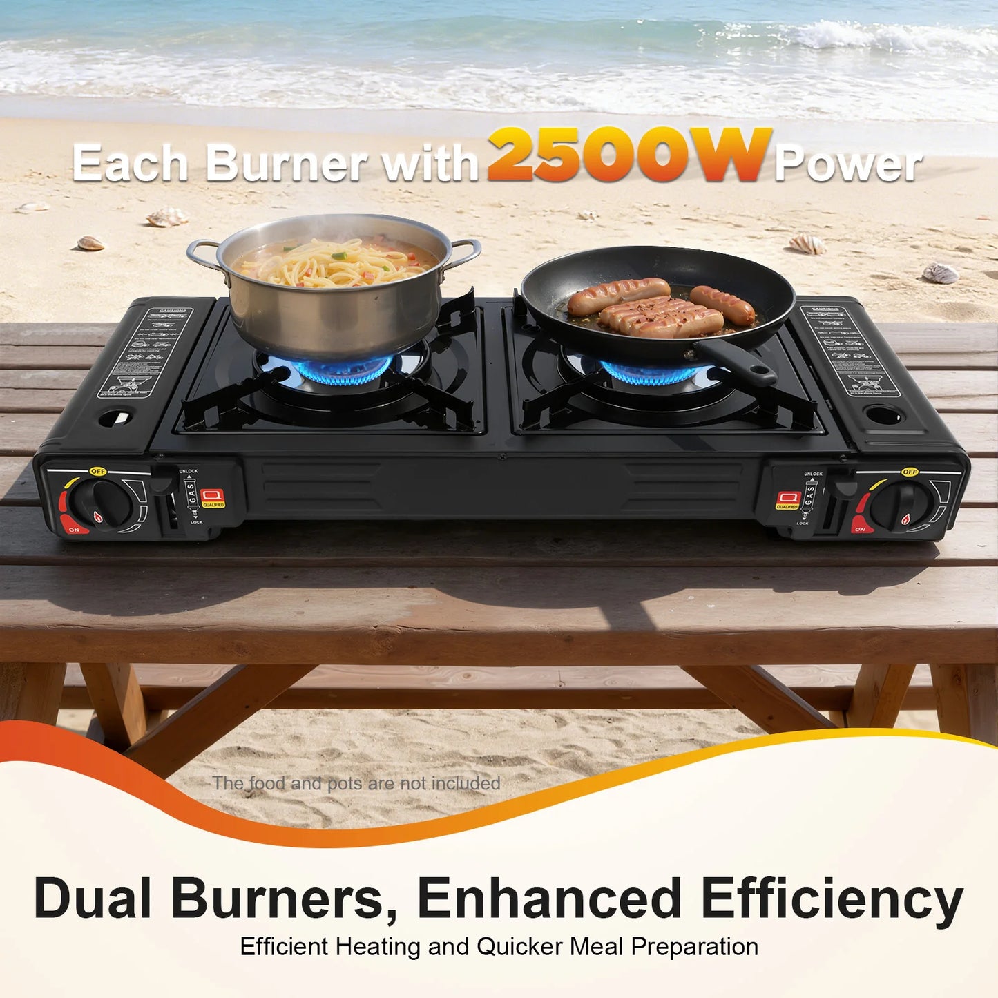 2500W Portable Camping Stove 2 Burners With Baking Tray Case
