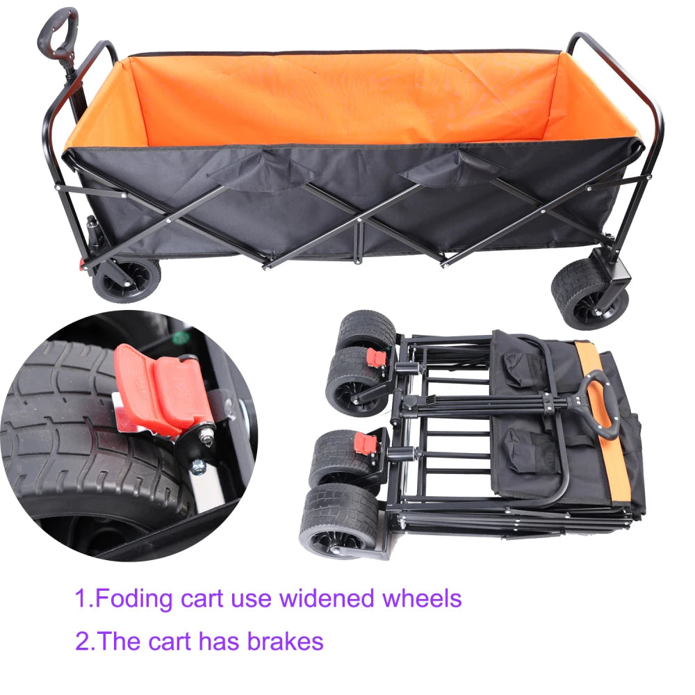 Large Capacity Folding Cart Wagon With Extra Room And Wide Wheels