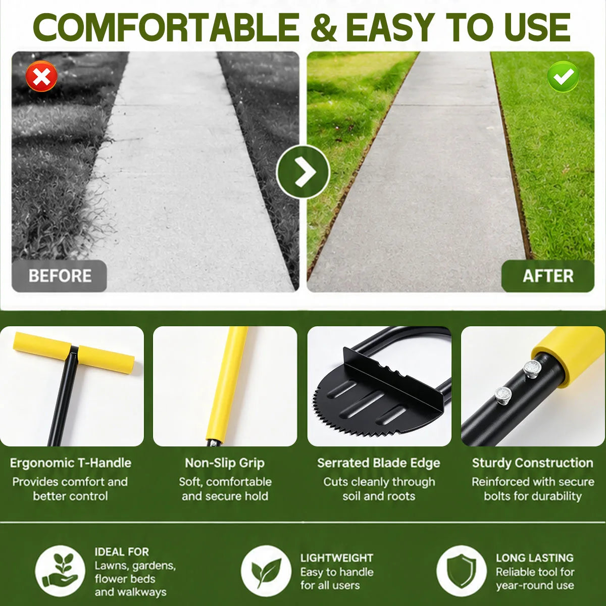 Heavy Duty Half Moon Lawn Edger With Serrated Blade Ergonomic