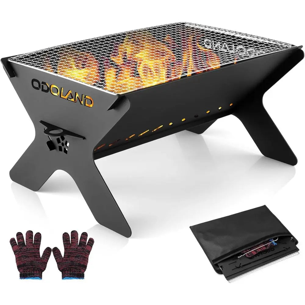 Camping Campfire Grill, Portable Folding Charcoal Grills, Backpacking BBQ Grill, Heavy Duty Dirt Grill with Carry Bag, Outdoor C